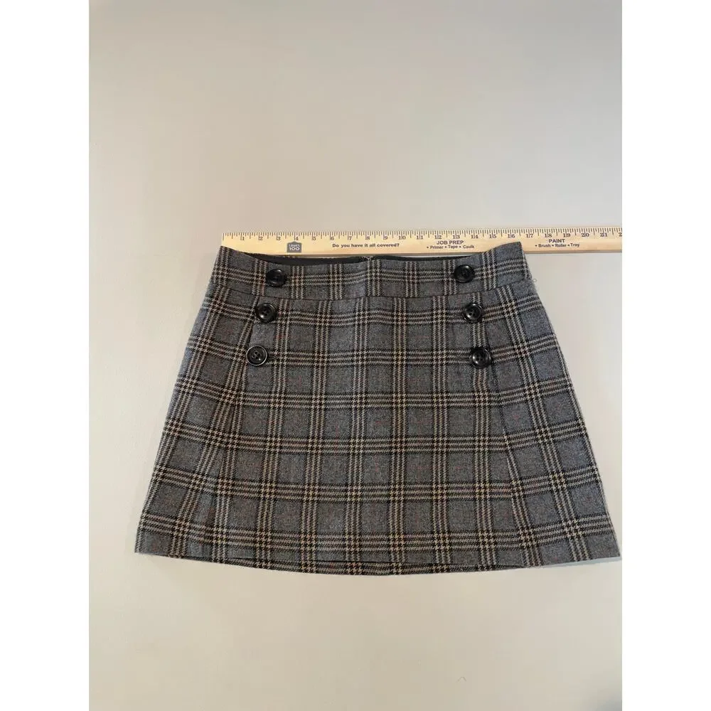 GAP Skirt Gray Yellow Plaid Wool Blend Size 8